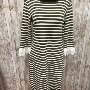 Talbots‎ Green and Cream Cuffed Sleeve Dress